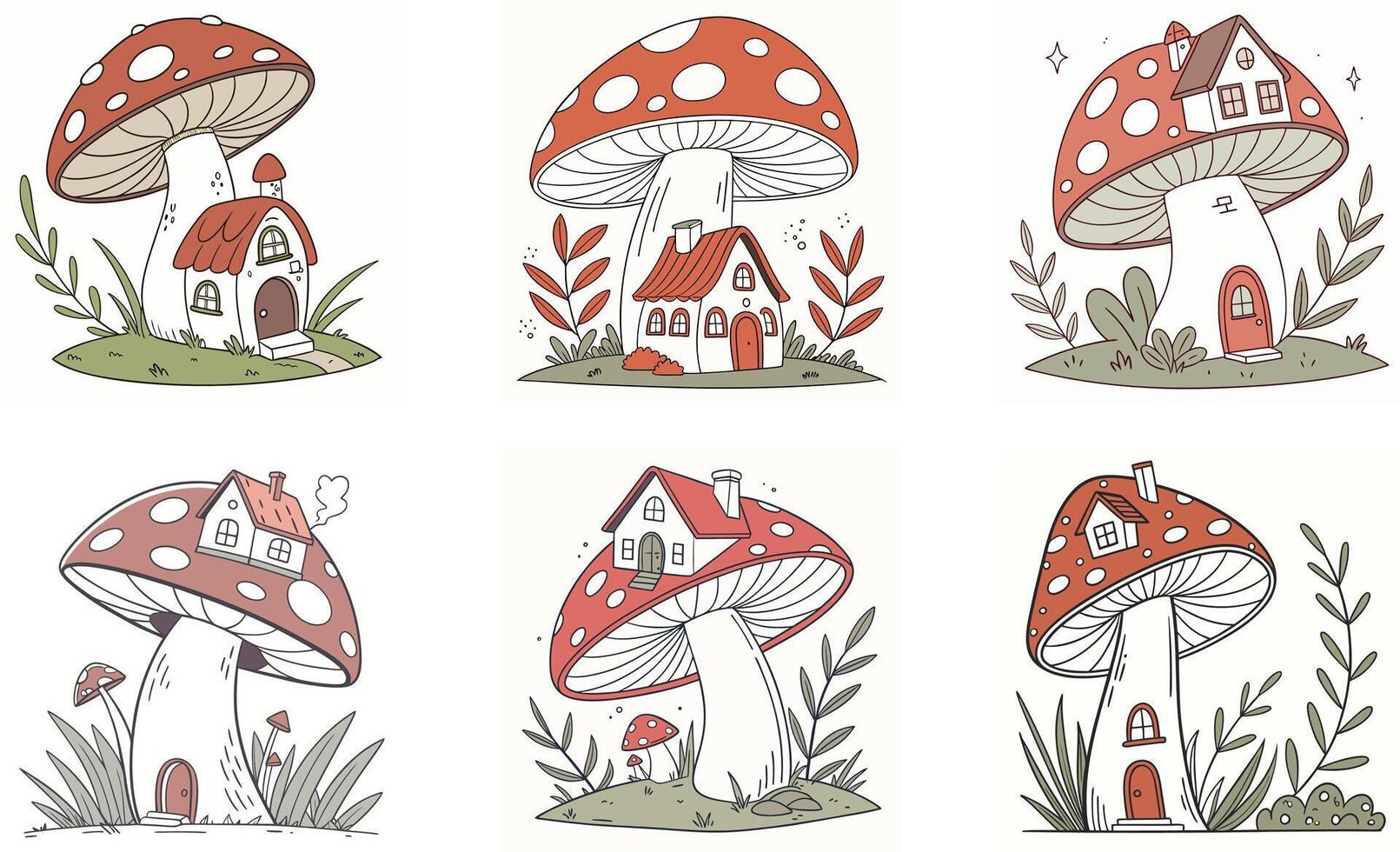 Set of mushroom houses illustration vector