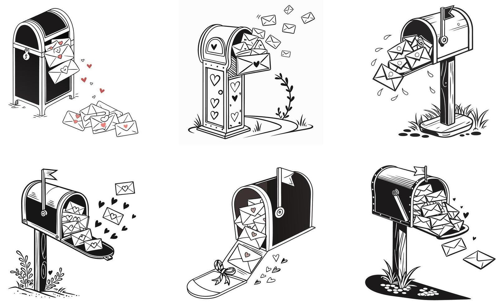 A set of illustrations depicting different types of mailboxes vector