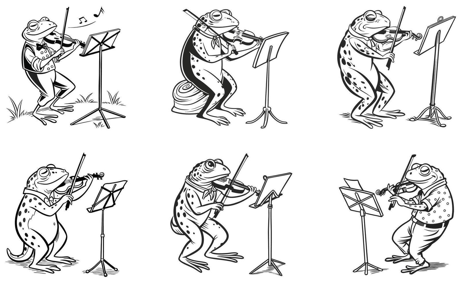 A set of cartoon frogs playing music vector