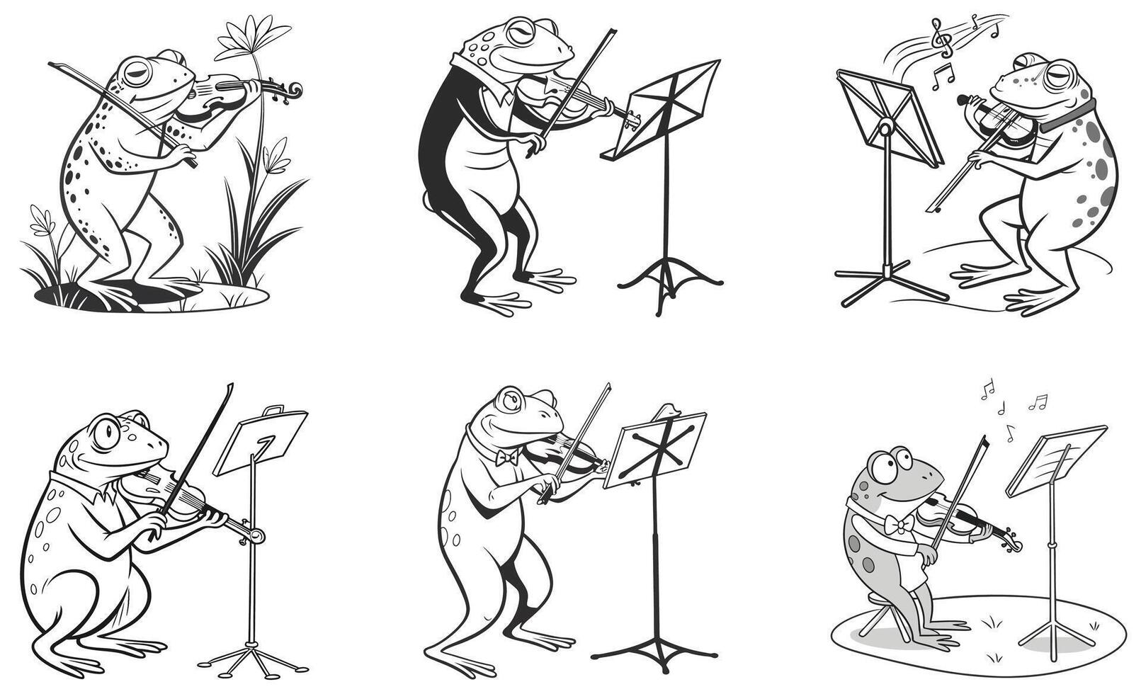 Frogs playing music and violin vector