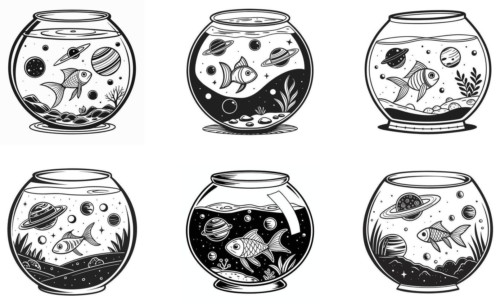 Fish aquariums in different shapes and sizes vector