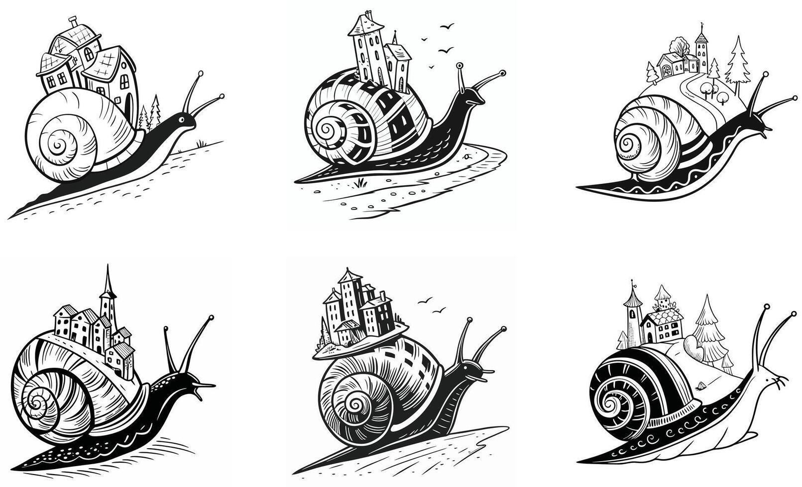 Four different snail tattoos with different designs vector
