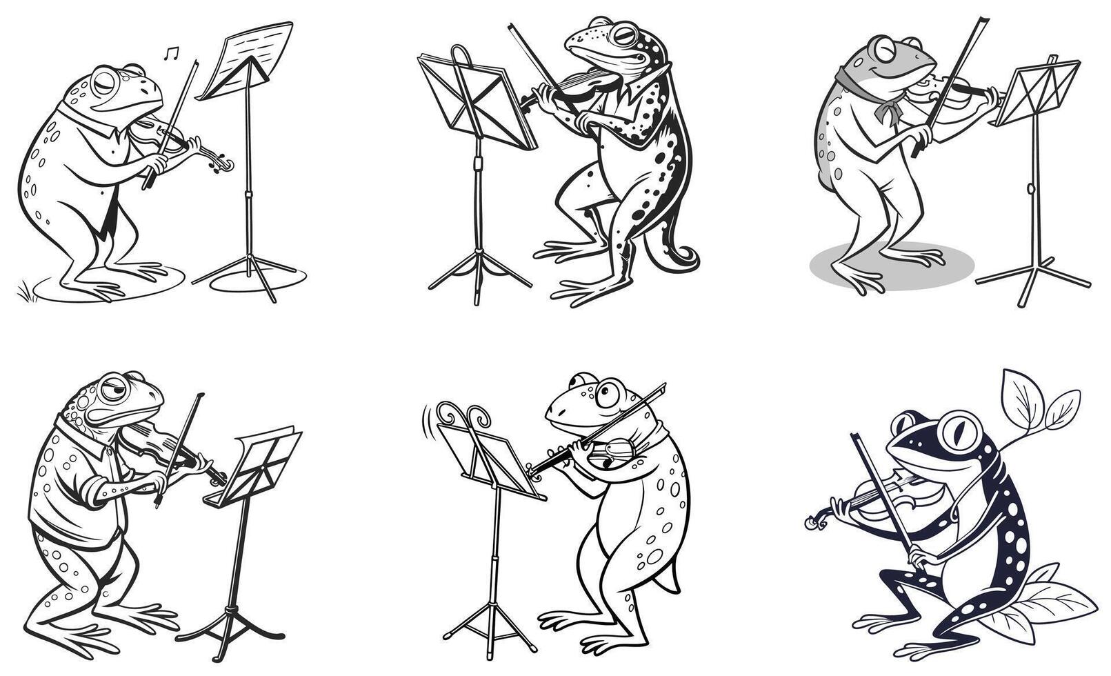 Frogs playing music and violin vector