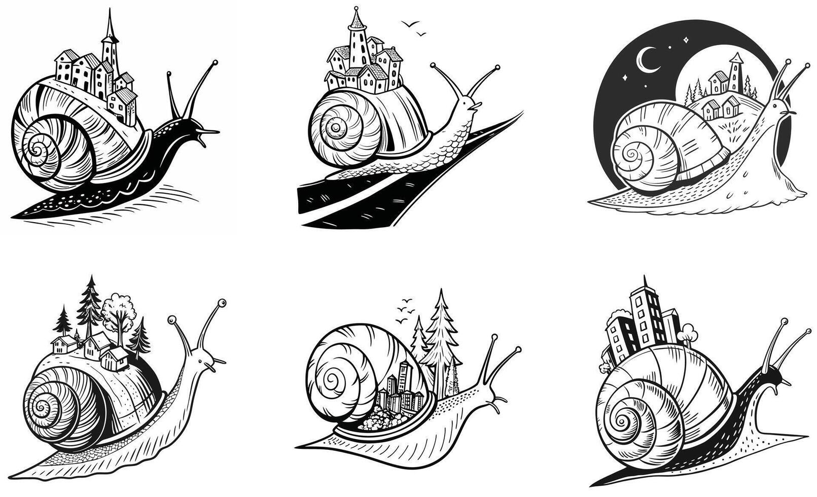 A set of four snail illustrations vector