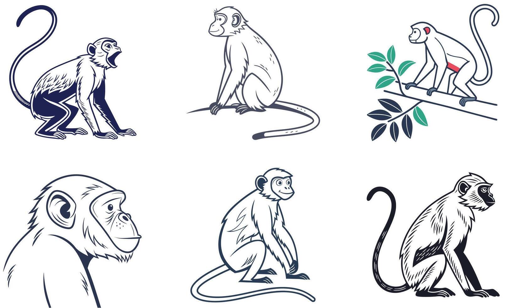 Monkey illustration set, illustration vector