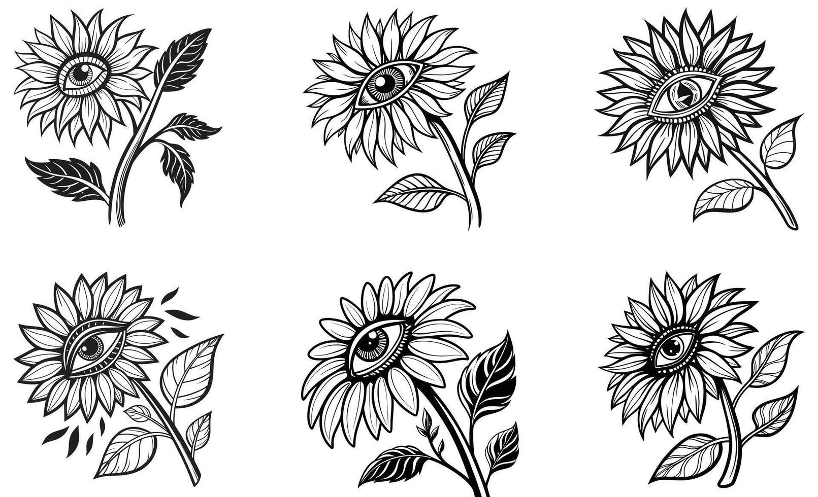 Sunflower flowers in different styles vector