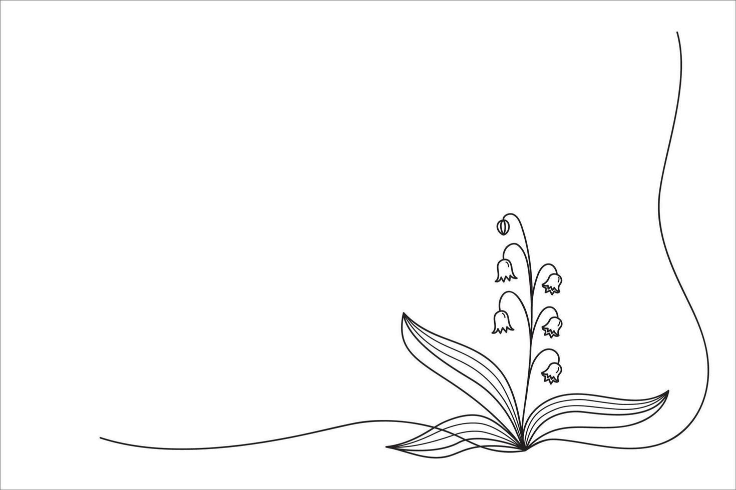 Corner element with lily of the valley flower drawn by one line. Sketch. Continuous line drawing may flower. Minimalist illustration. vector