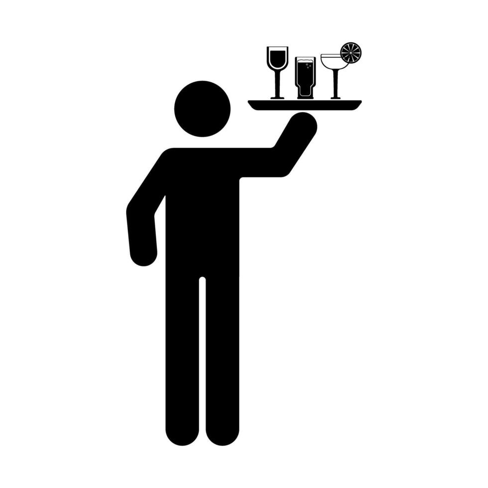 Waiter carrying a tray of drinks pictogram icon illustration vector