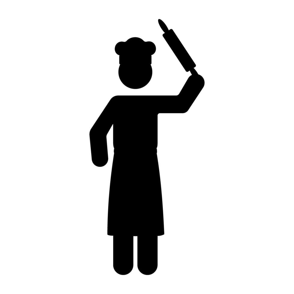 Pastry chef holding a rolling pin pictogram icon illustration vector
