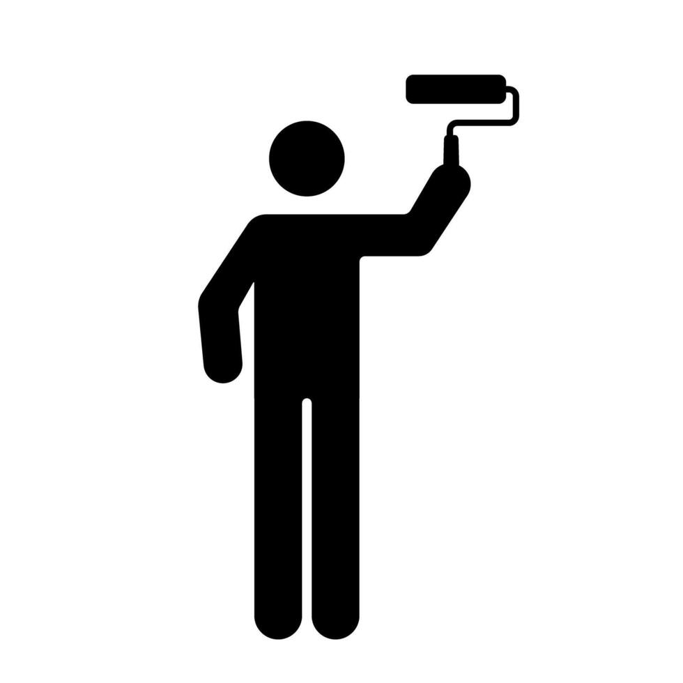 Pictogram of a Painter with paint roller icon illustration vector