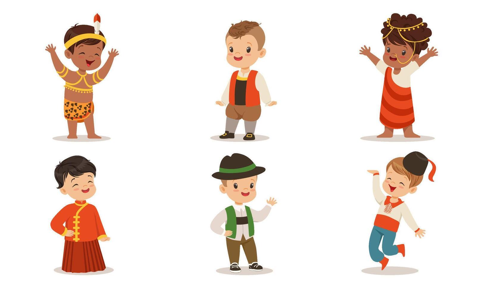 Children in costumes of different nations of the world. Set of illustrations. vector