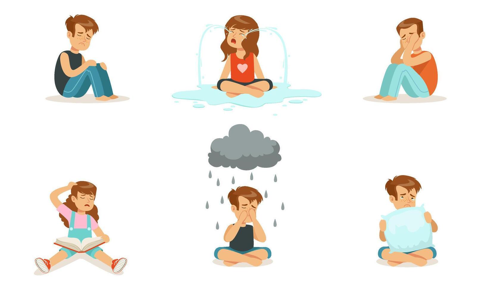 Children are upset and cry. illustration. vector