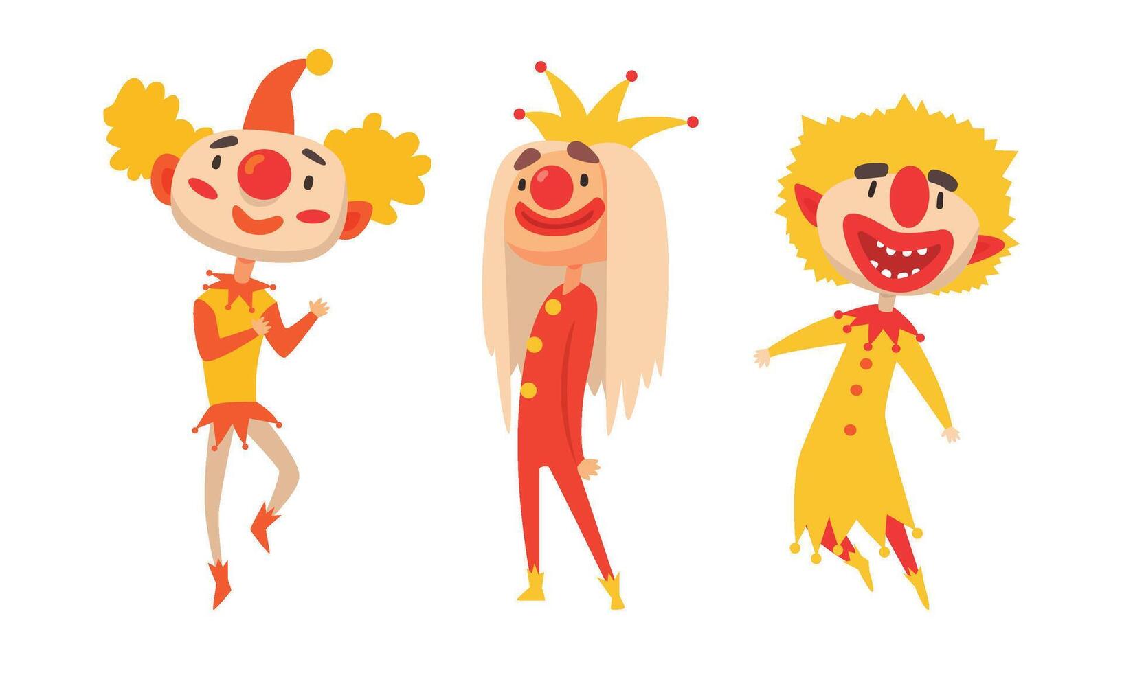 Set Of Clowns Harlequins Performances Show Illustration Cartoon Character vector