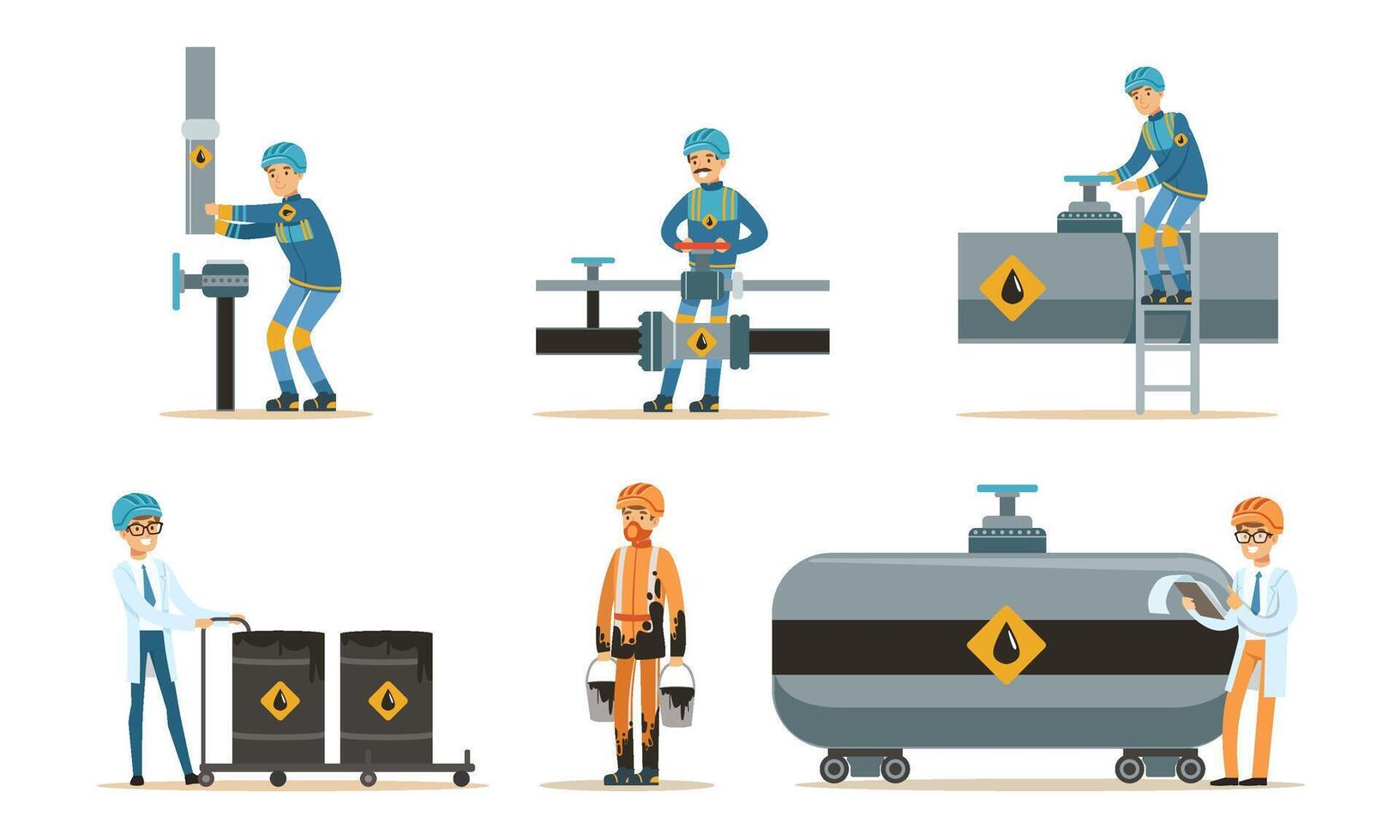 Man near the oil pipeline. Set of illustrations. vector
