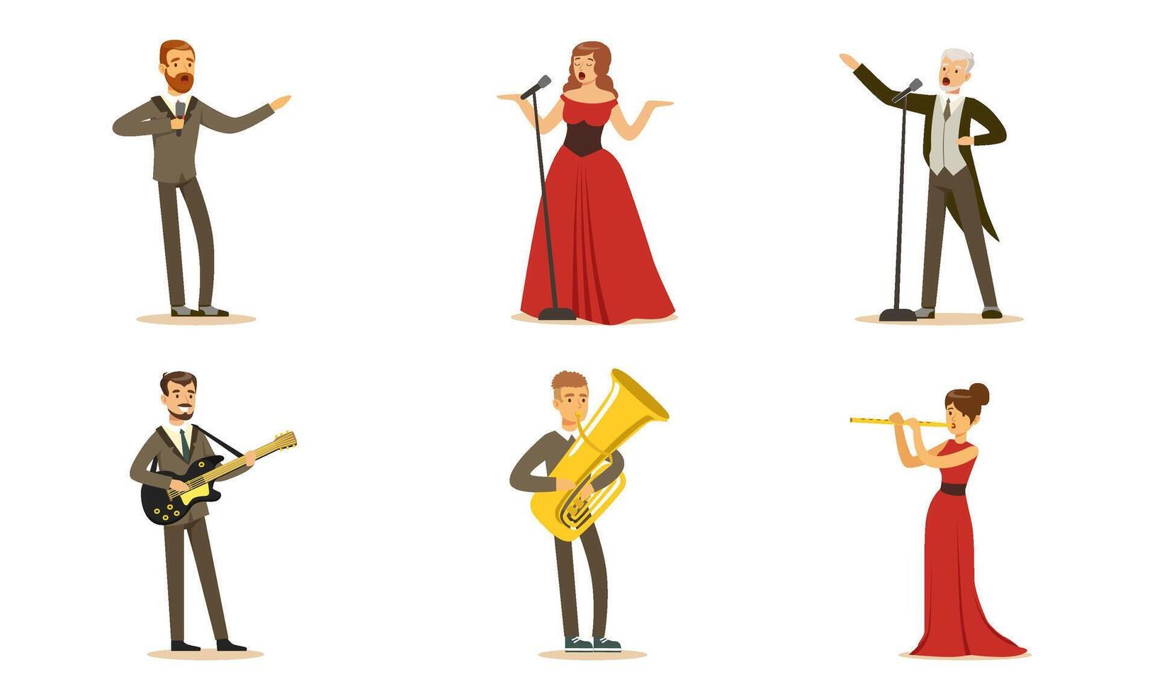 Men and women singers and musicians. Set of illustrations. vector