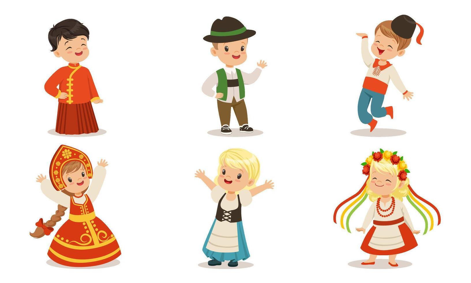 Children in national clothes from different countries. Set of illustrations. vector