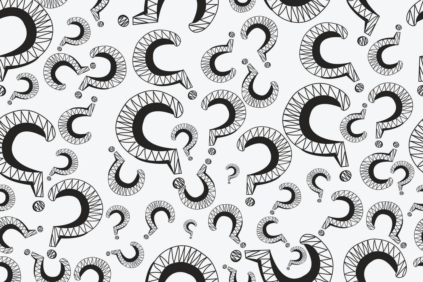 seamless pattern of hand drawn white question marks signs isolated on blue background vector