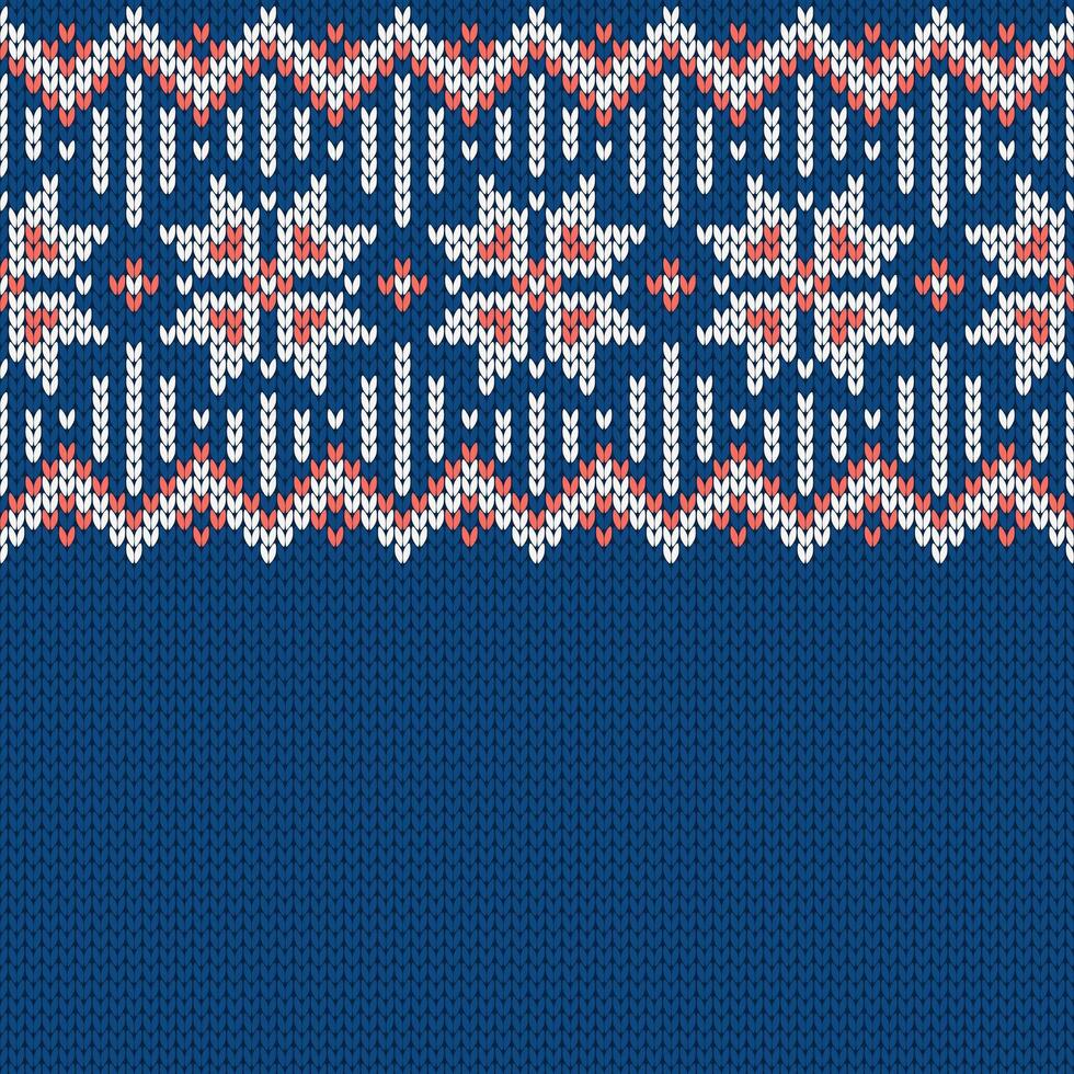 Knitwear texture. Template with place for text. Traditional seasonal seamless background for holiday design. Winter knitted wool sweater pattern with snowflakes vector
