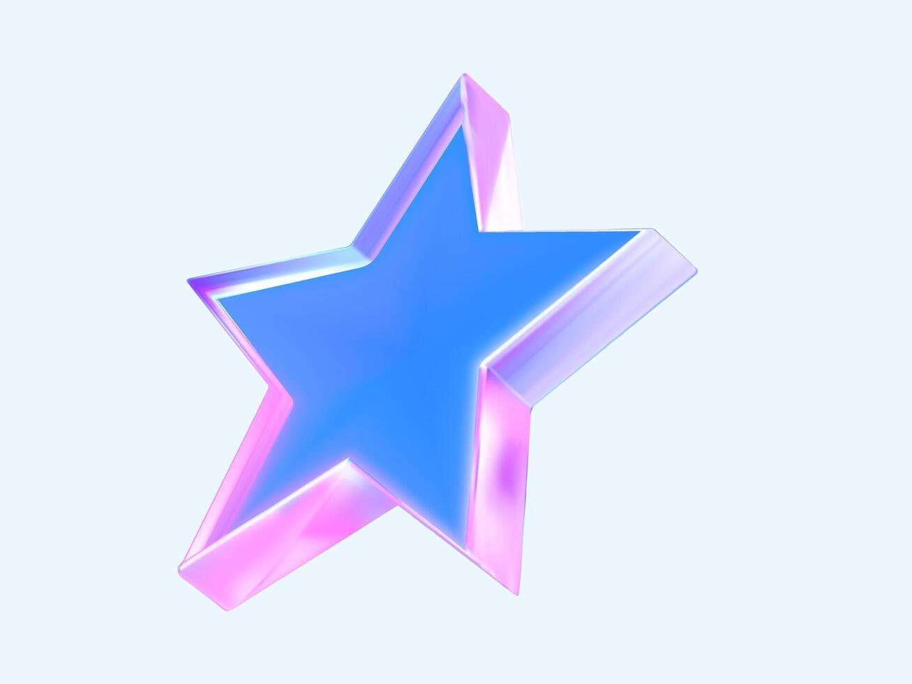 Holographic abstract star with sharp corners. 3d illustration in blue and pink tones. vector