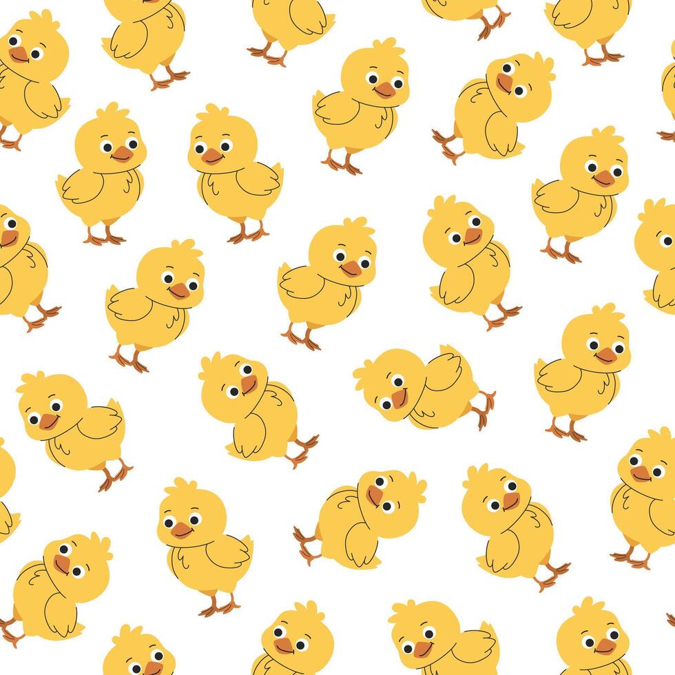 Cute cartoon chick baby seamless pattern. Repeating background for Easter, baby clothes and other design. White background. vector