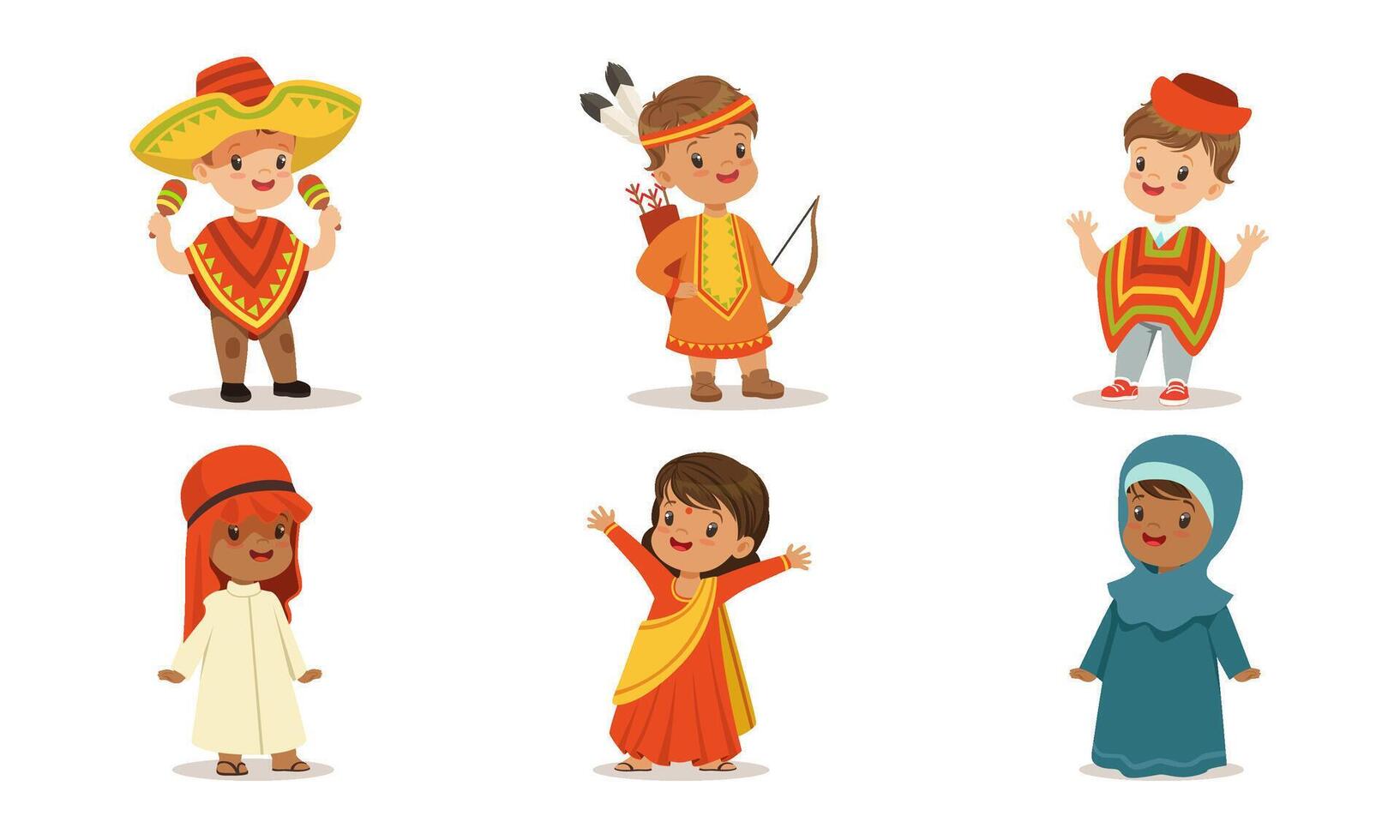 Children in national costumes from different countries. Set of illustrations. vector