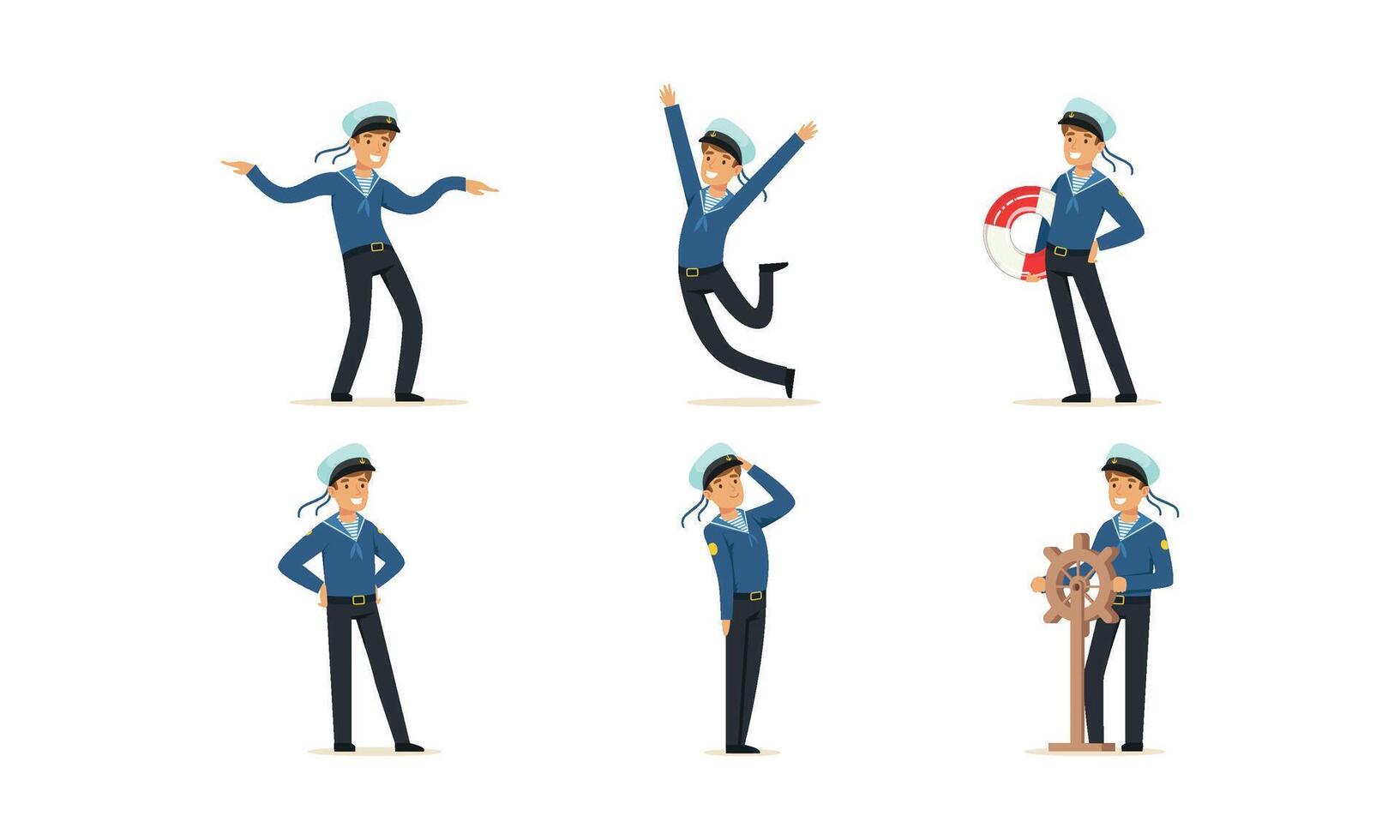 Sailor Character on Board Doing Work Illustrations Set vector