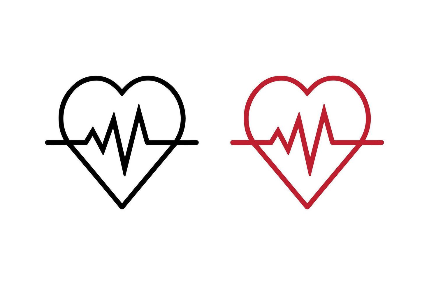 Heart-shaped outlines, one in black and one in red. vector