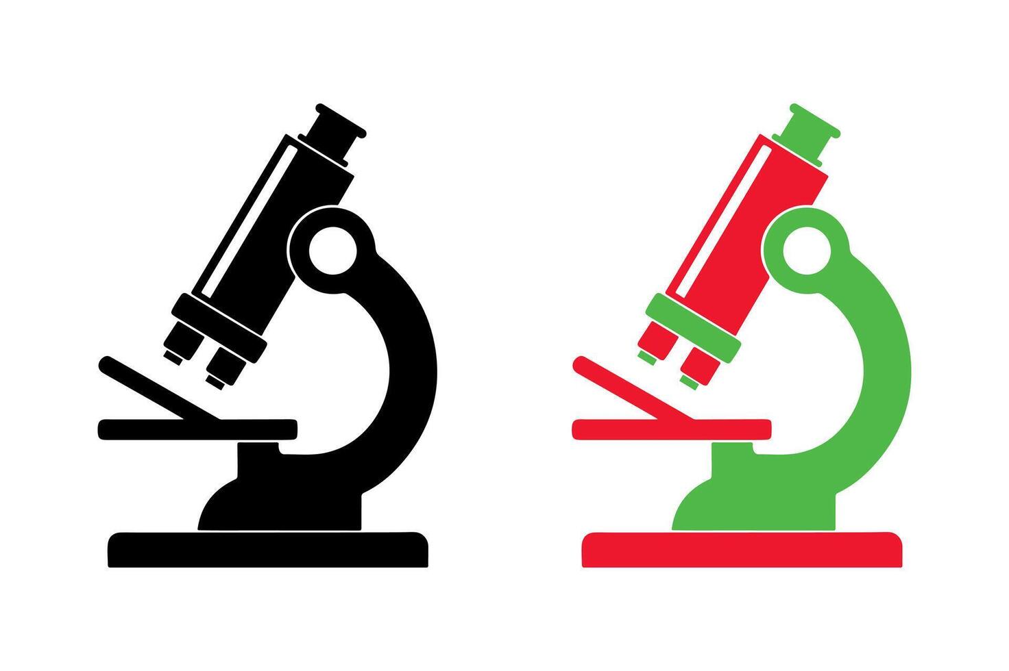 Two stylized microscope icons are depicted. vector