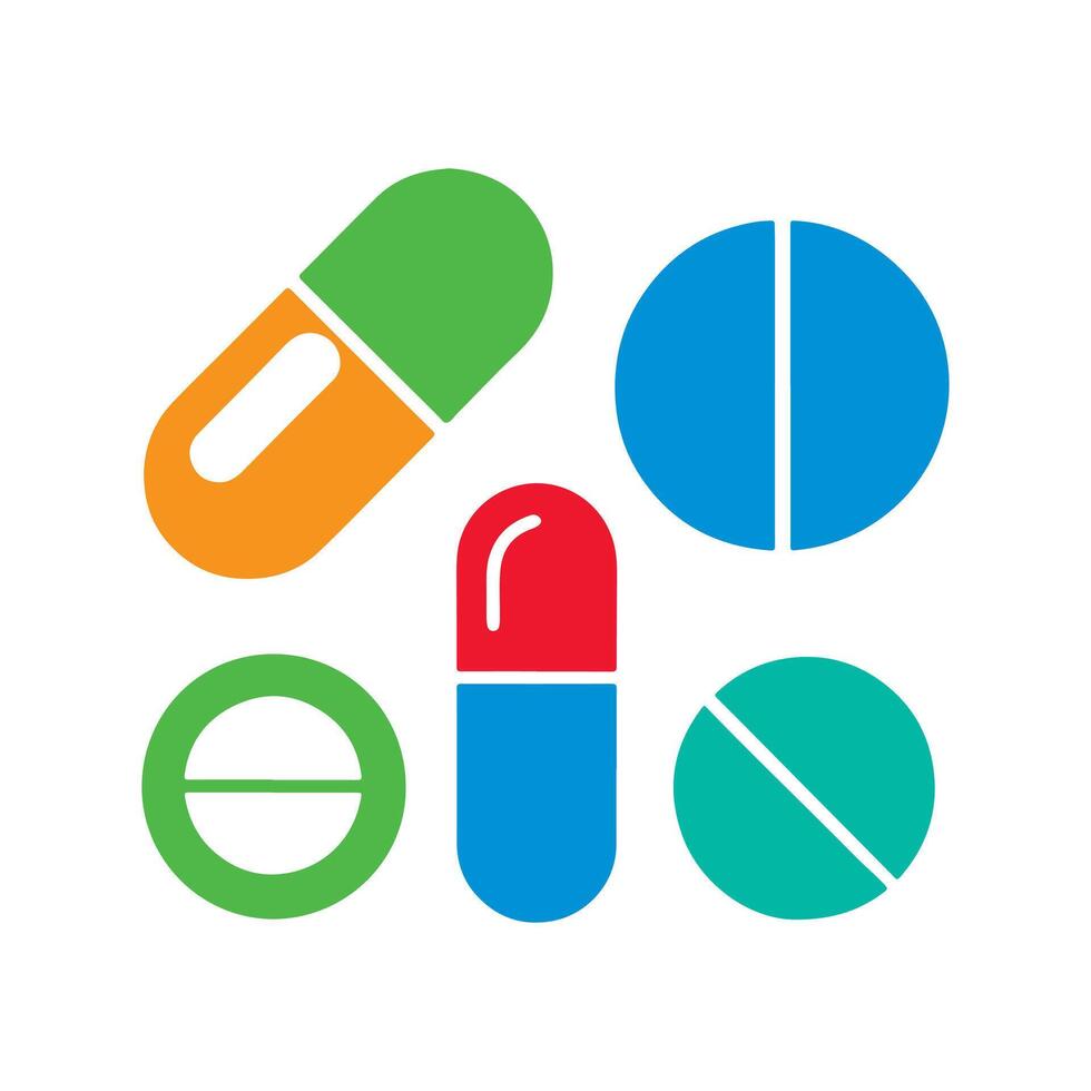 Pill and capsule icon set colorful design. vector
