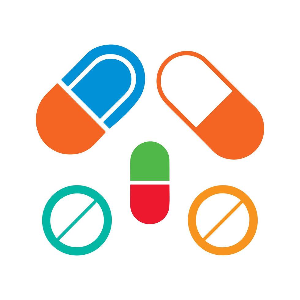 Colorful pills and capsules on a white background. vector