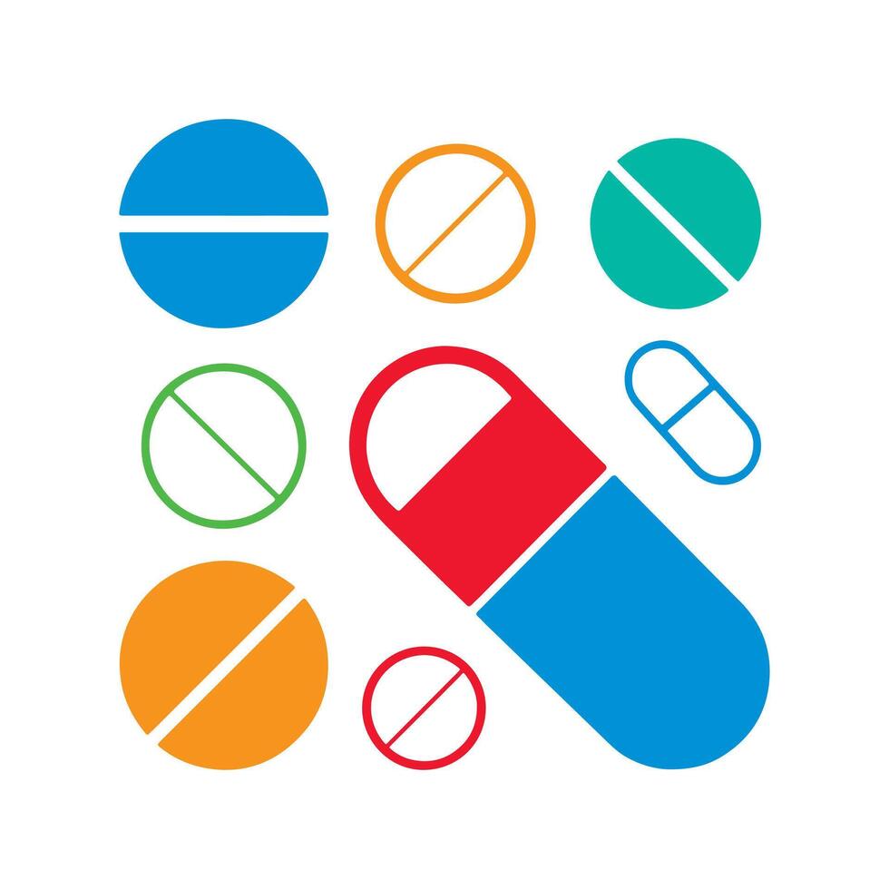 Colorful illustration of various pill shapes. vector