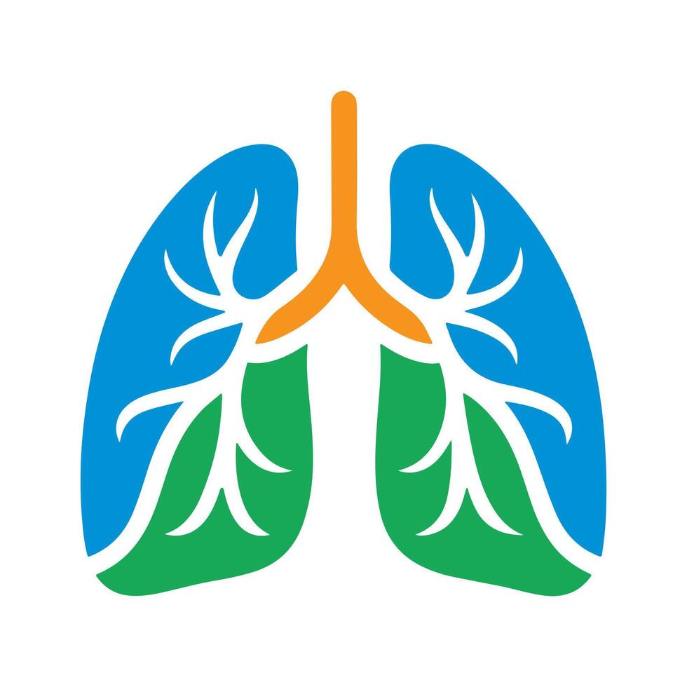 Silhouette of human lungs depicted in blue and green. vector