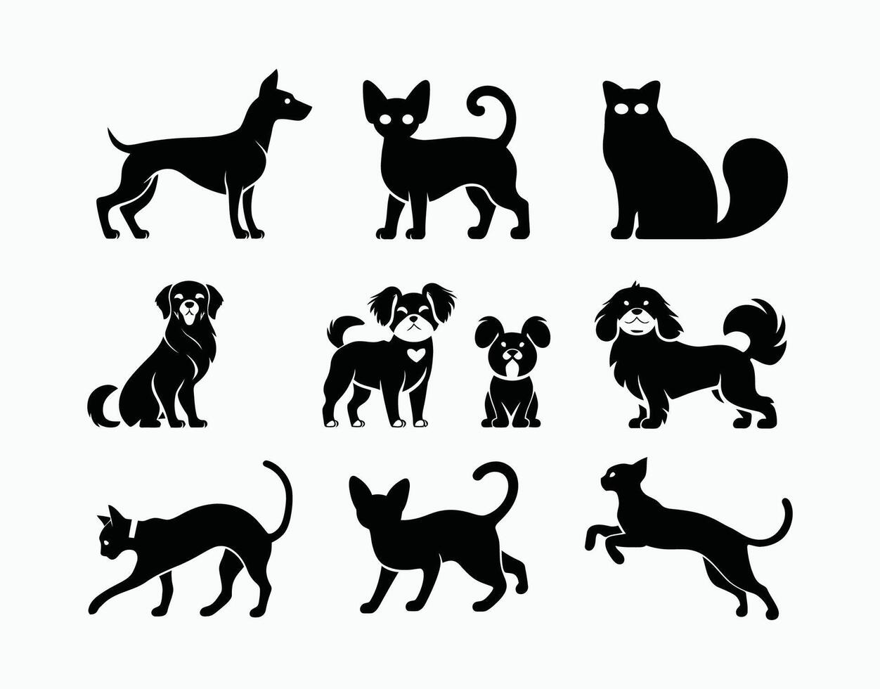 Cute Dog and Cat Silhouettes Template vector
