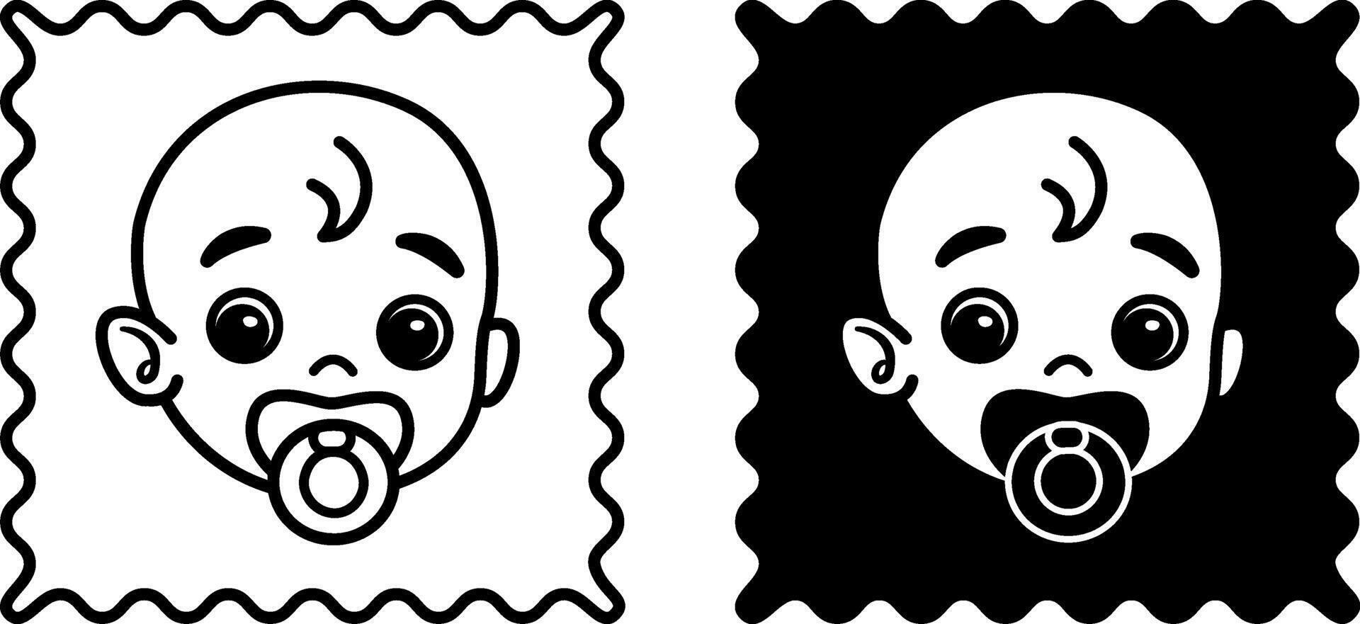 Suitable for Children Icons. Black and White Illustration. Baby with Pacifier. Eco-Friendly and Natural Fabric Designed for Kids. Concept Characteristics of Material vector