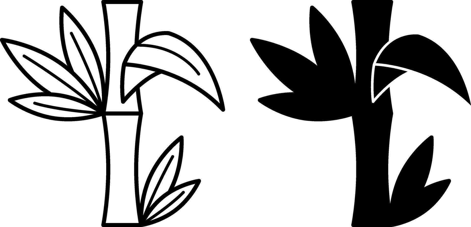 Bamboo Icons. Black and White Illustrations. Bamboo Branch with Leaves. Cellulose Fiber Regeneration, Fabric. Material Characteristics Concept vector