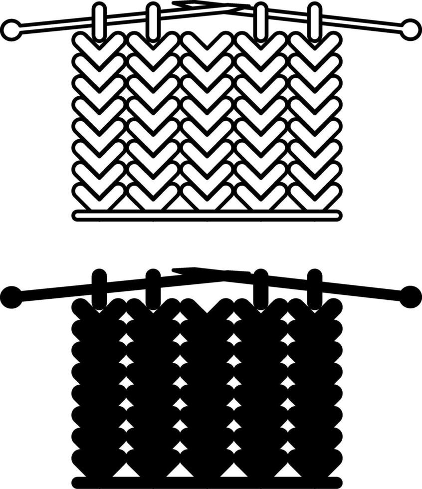 Knitted Icons. Black and White Illustrations. Textile Material, Thread Weave. Knitting, Pattern, Fabric. Concept Material Characteristics vector