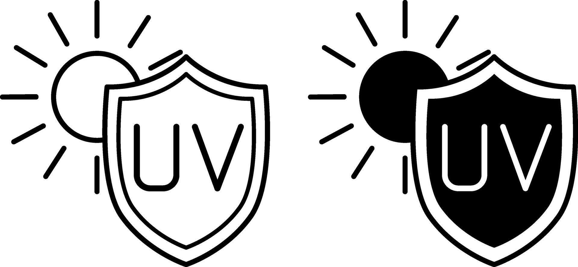 Sun Protection Icons. Black and White Illustrations. Sun and Shield with UV Protection. Fabric Protecting from Sun Rays. Concept Material Characteristics vector