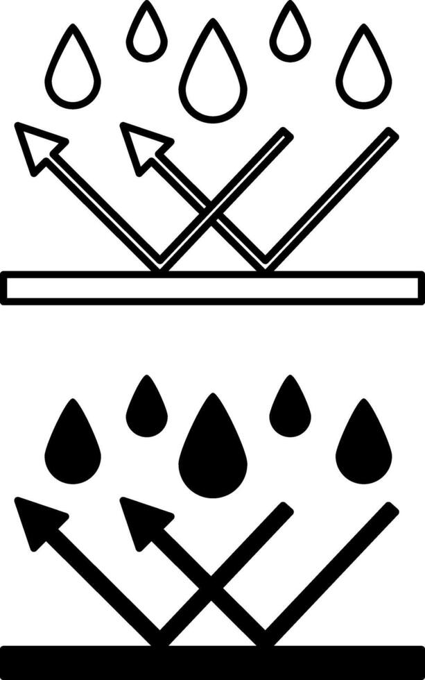 Waterproof Textiles Icons. Black and White Illustration. Material Treated To Repel Water, Fabric. Material Characteristics Concept vector