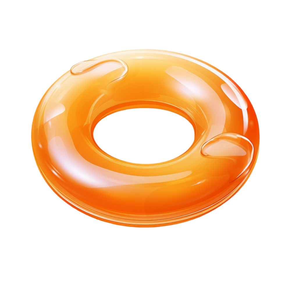 Shiny Orange Inflatable Swim Ring Floating in Water for Summer and Pool Activities png