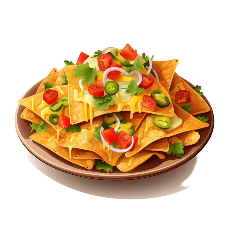 A plate of nachos with cheese png