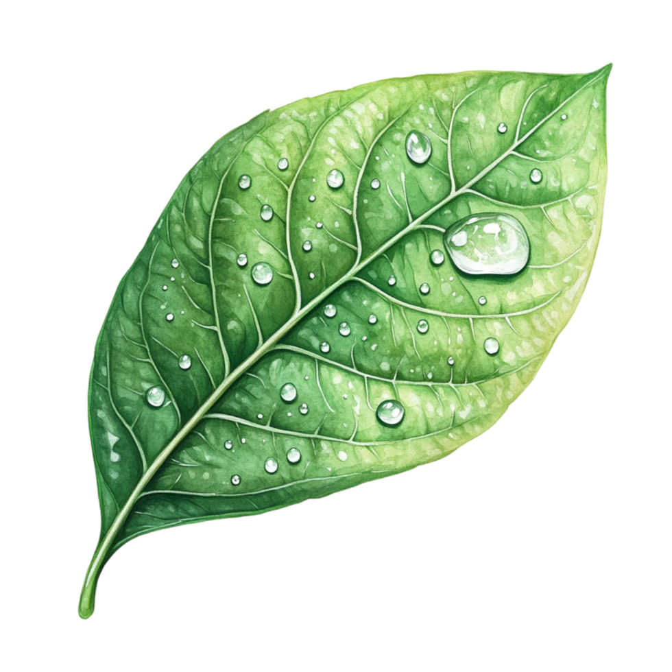 Green Leaf with Water Droplets and Natural Texture for Eco and Botanical Themes png