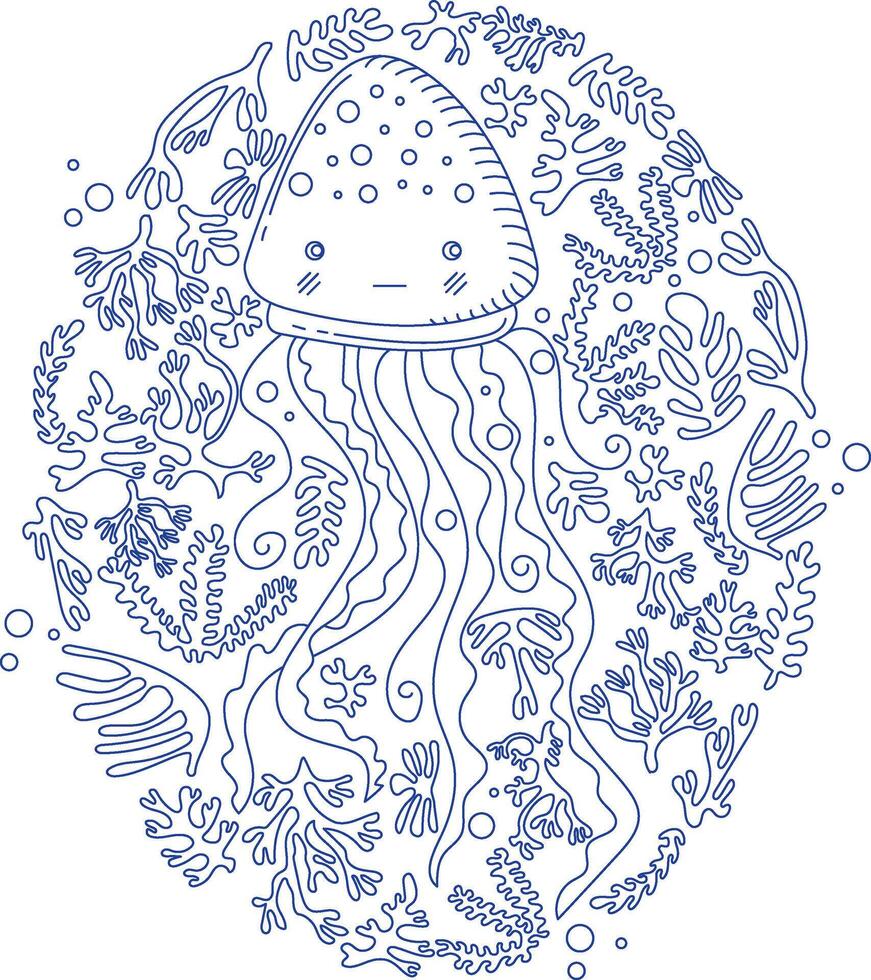 Jellyfish. Line Art Doodle vector