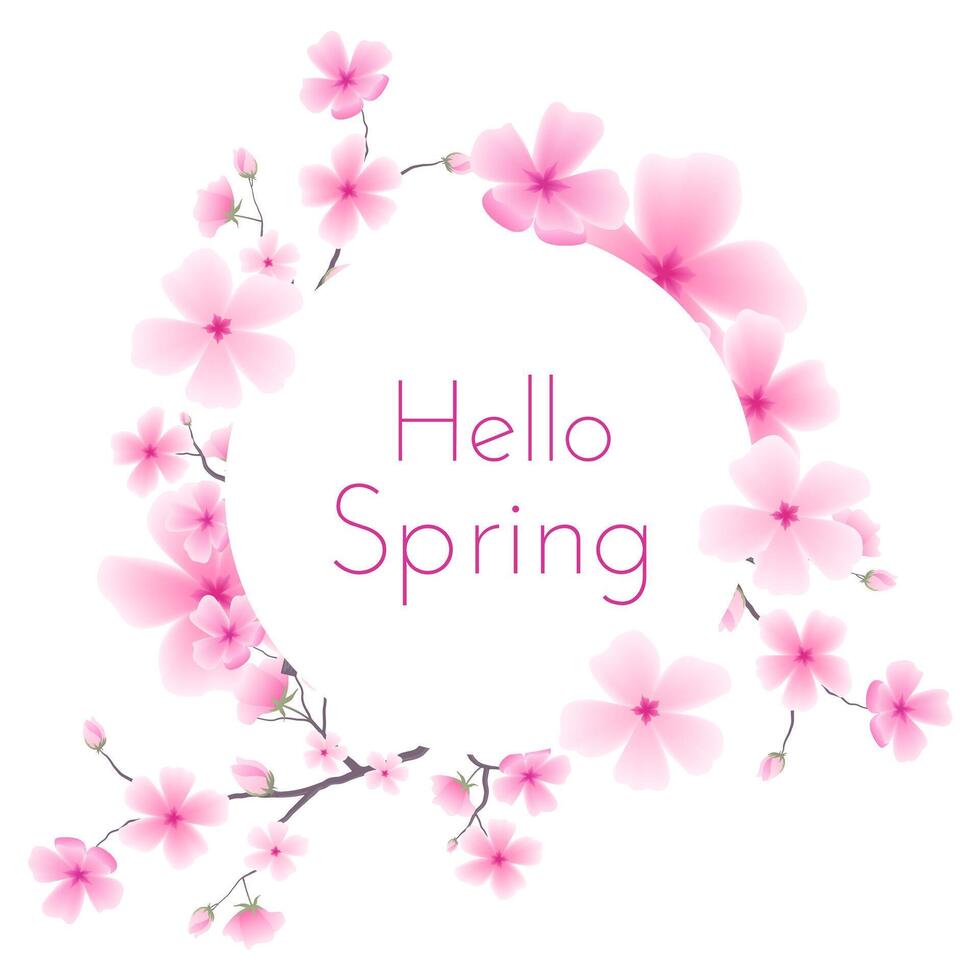 Elegant frame with sakura flowers. Botanical wreath designed for use on greeting cards, banners, wedding themes vector