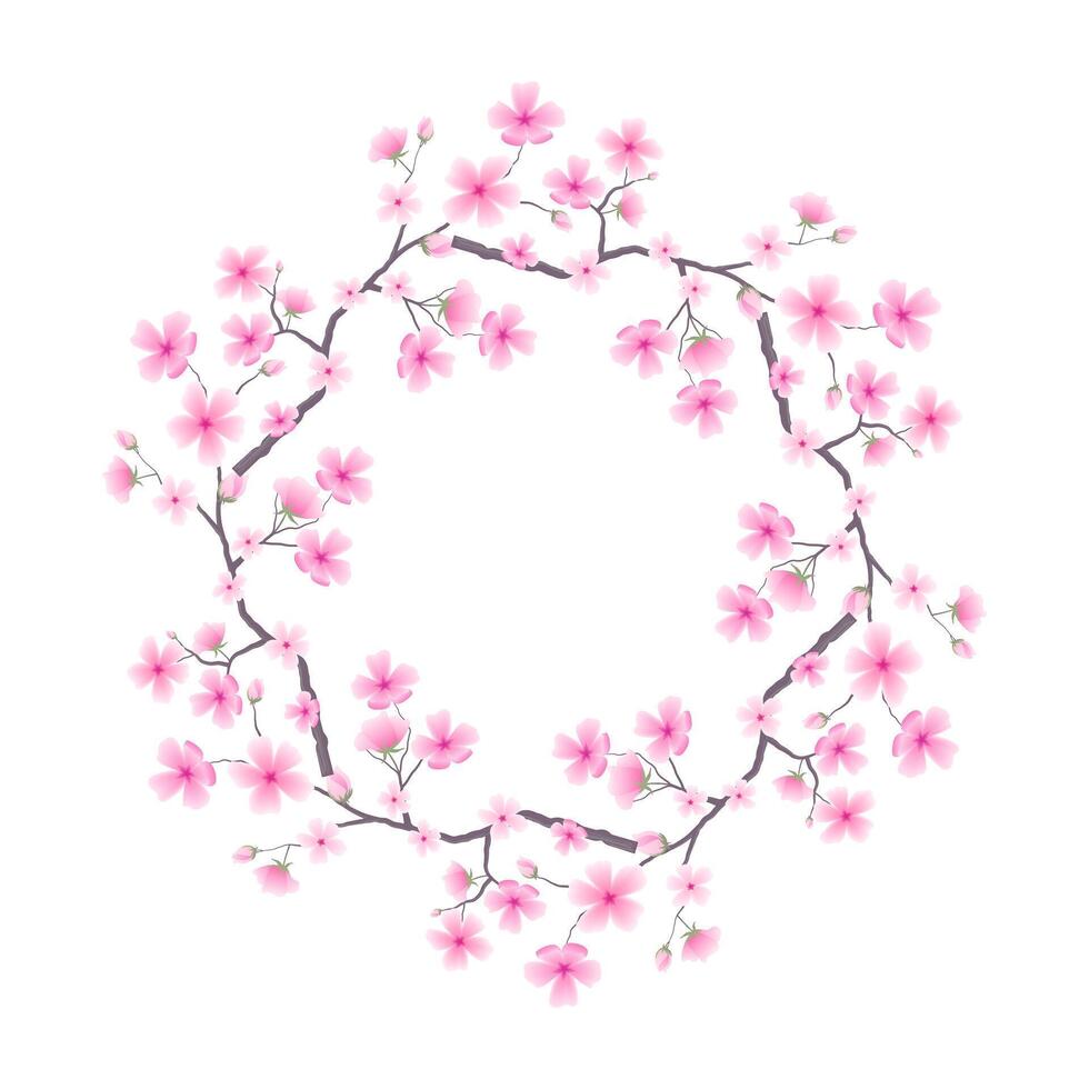 Decorative frame with sakura. Floral wreath, botanical background for greeting cards, banners, wedding vector