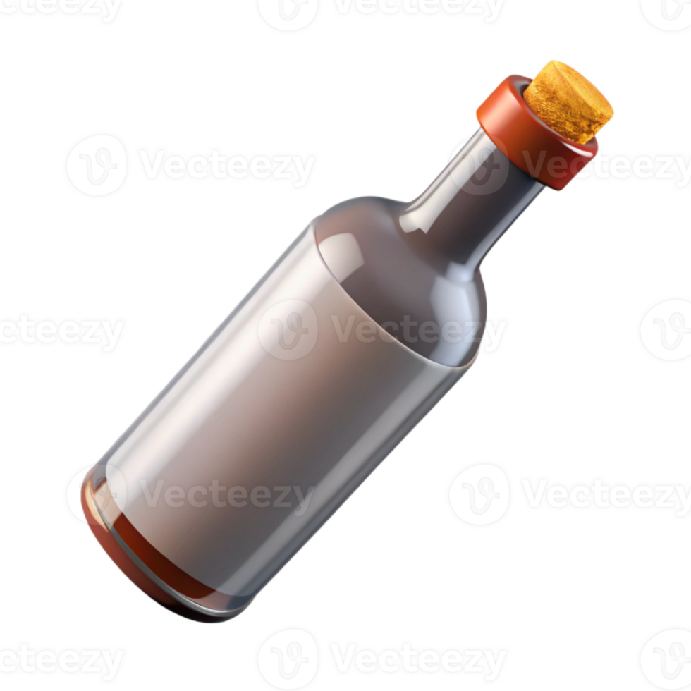 beautiful artistic Empty Wine Bottle with Cork Transparent Background detailed png