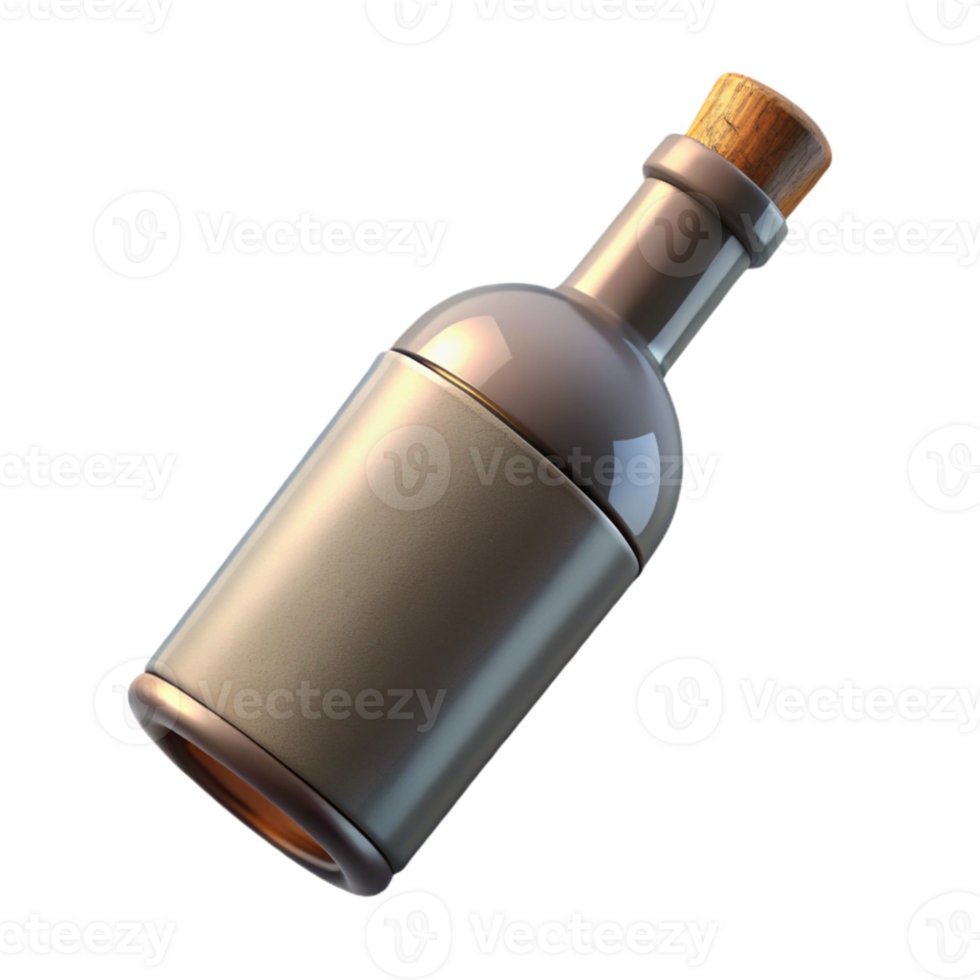 vibrant minimalist Empty Wine Bottle with Cork Transparent Background high quality png