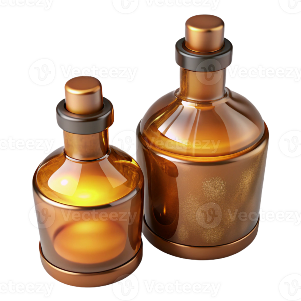dramatic classic Essential Oil Bottles Cutout with Amber Glass 4K png