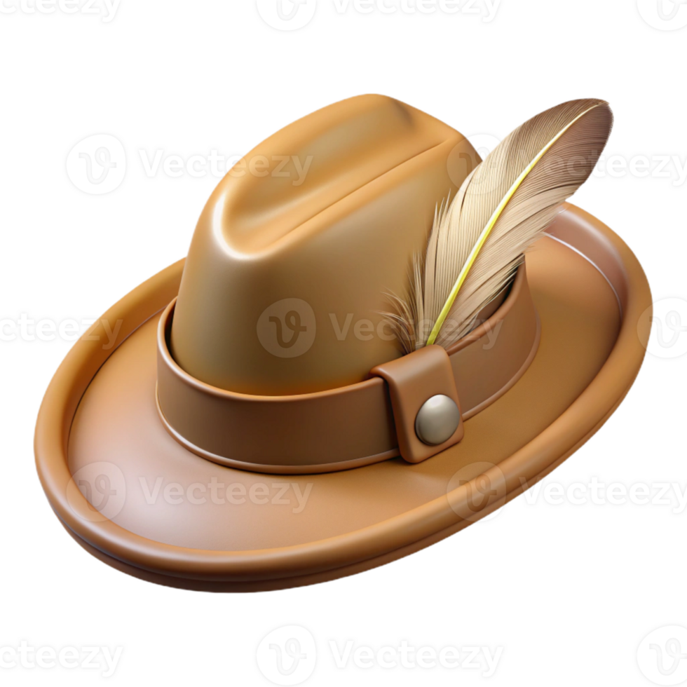 wonderful traditional Explorer Hat with Feather Isolated Element authentic png