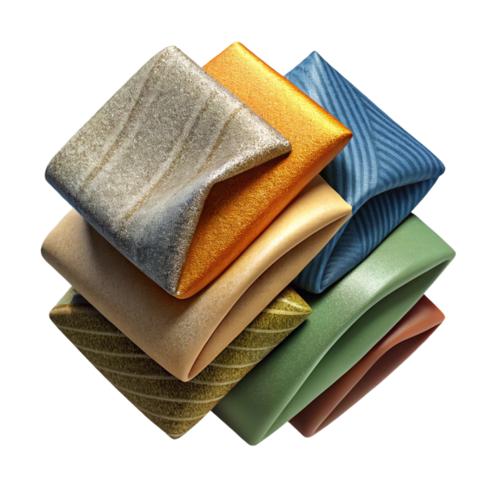 dramatic vintage Fabric Swatches Various Textures and Colors Isolated genuine png