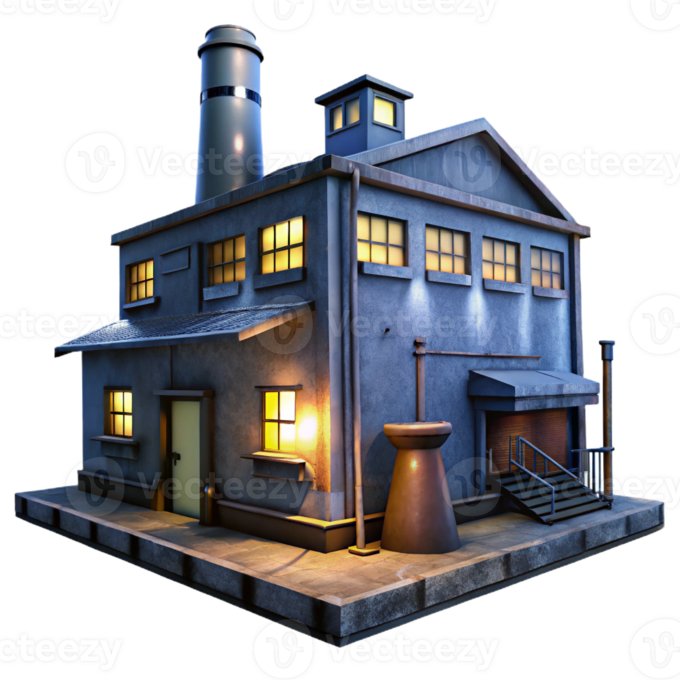 elegant traditional Factory Exterior Night View with Lights Isolated exclusive png